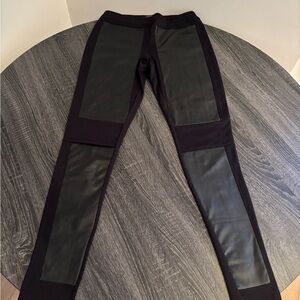 Trouve Black Faux-Leather Panel Straight Leg Pants